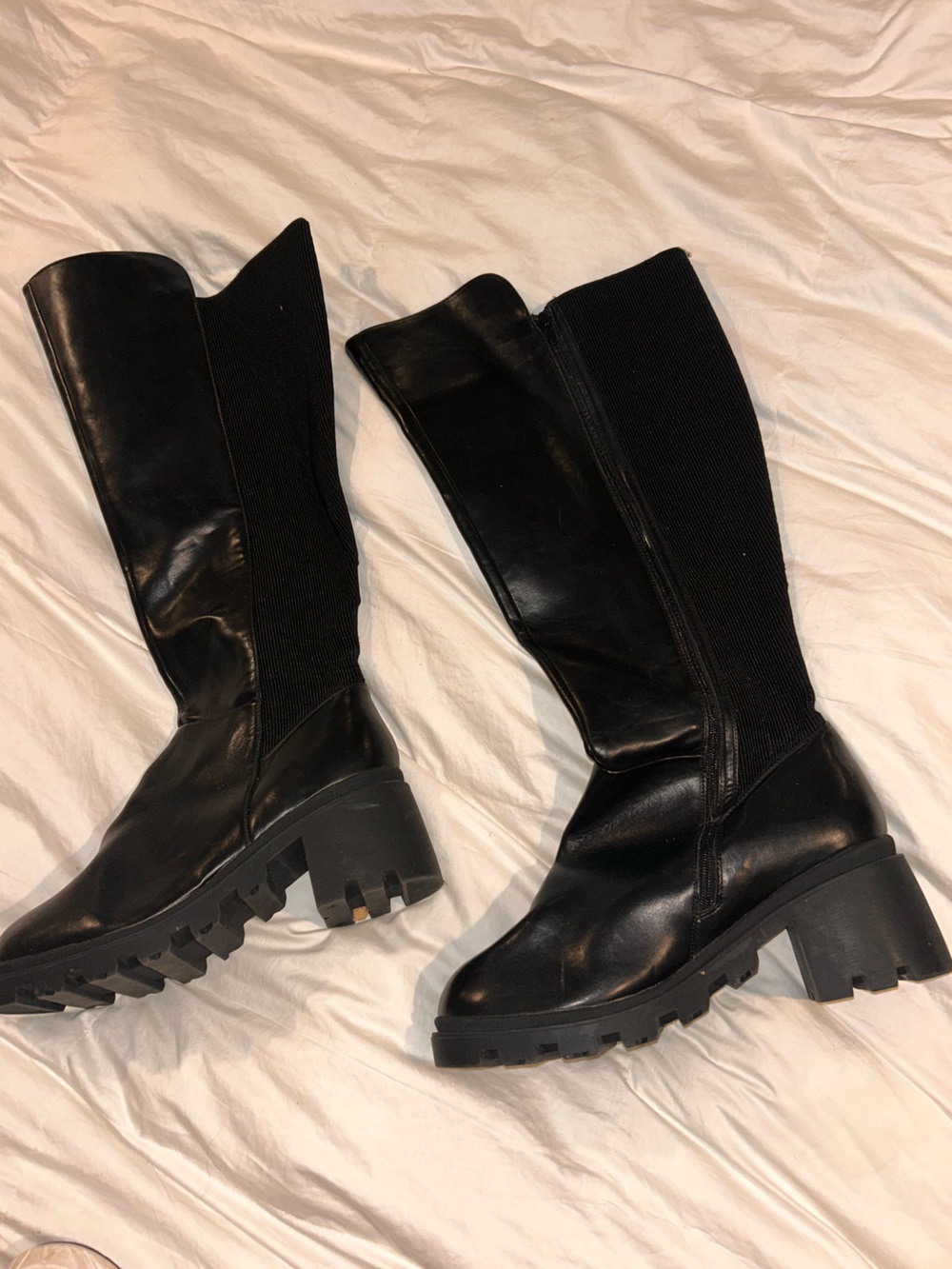 JustFab Black Knee-High Chunky Lug Sole Boots